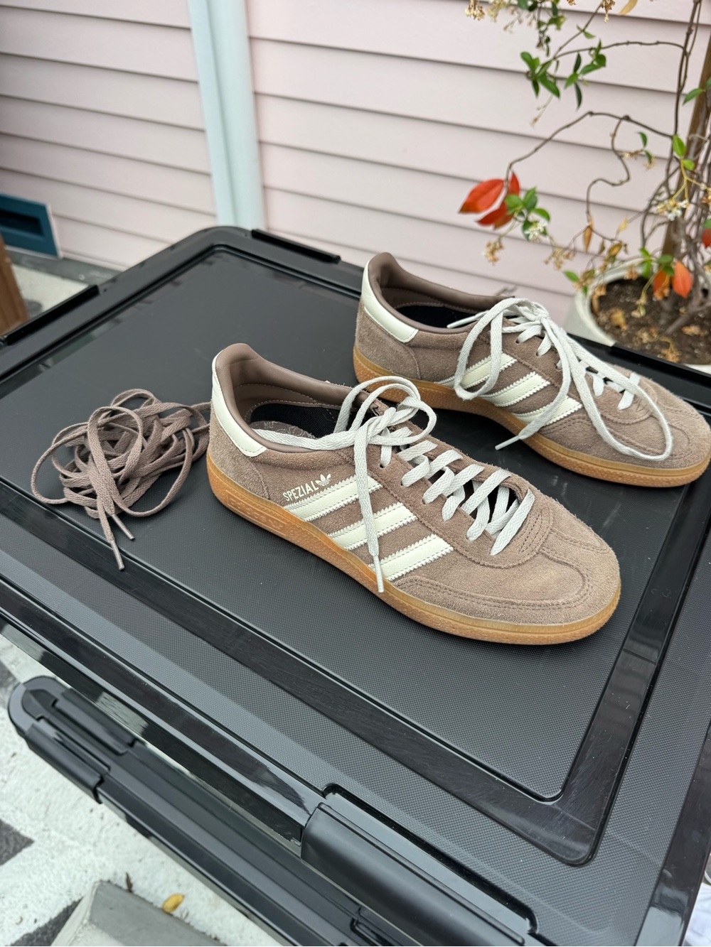 adidas Taupe and White Suede Low-Top Sneakers - Picture 2 of 7